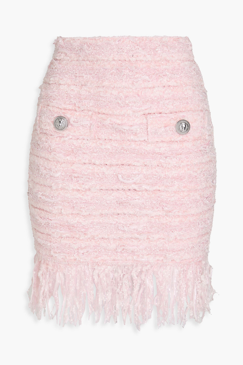 Balmain Metallic Tinsel & Knitted Mini Skirt In Pink