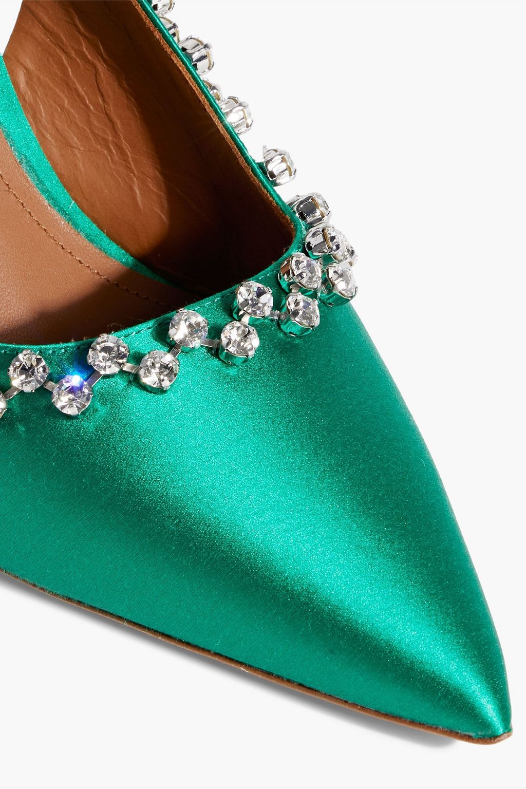 MALONE SOULIERS Giselle 90 crystal-embellished satin slingback pumps
