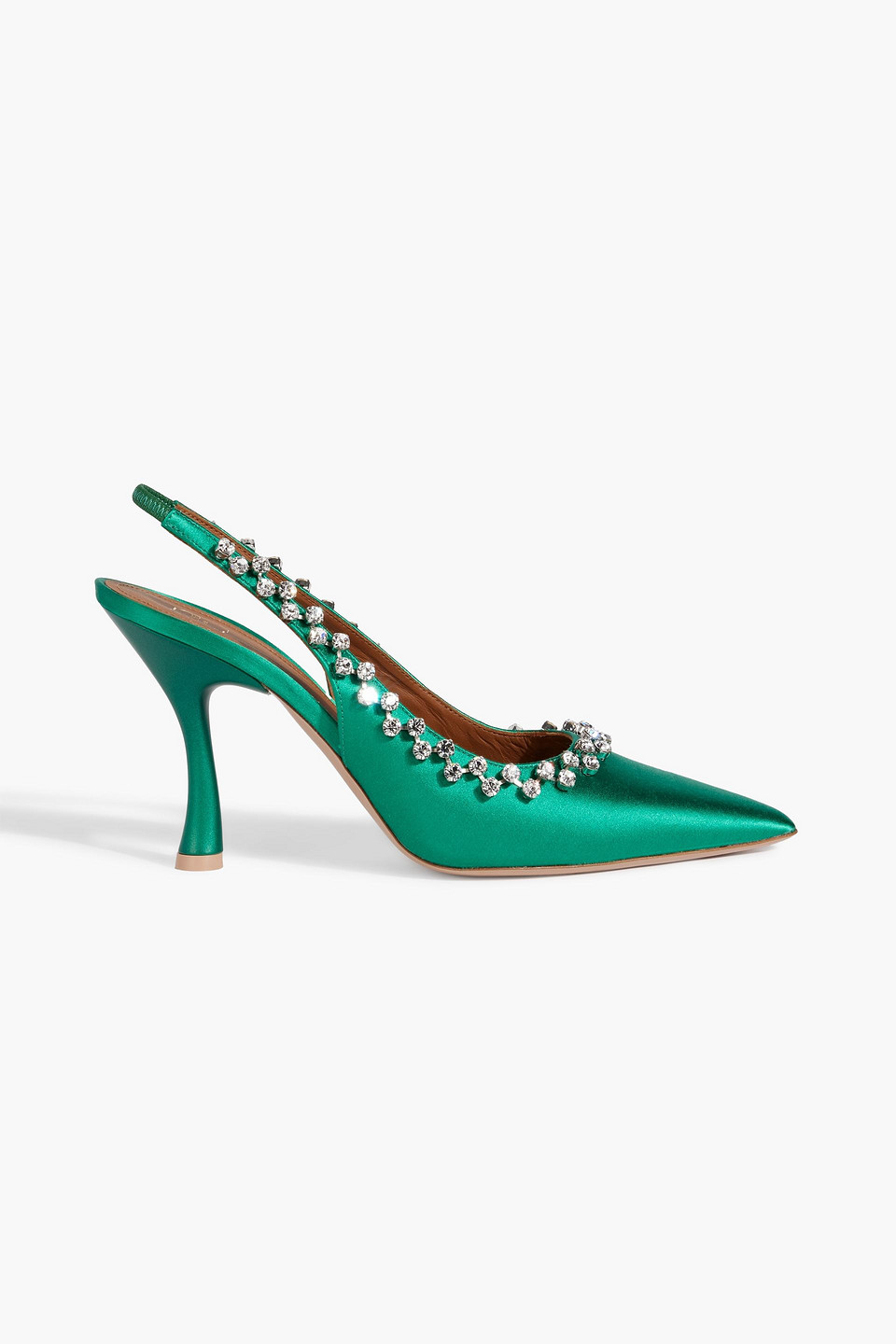 Malone Souliers Satin Crystal Slingback Pumps In Emerald