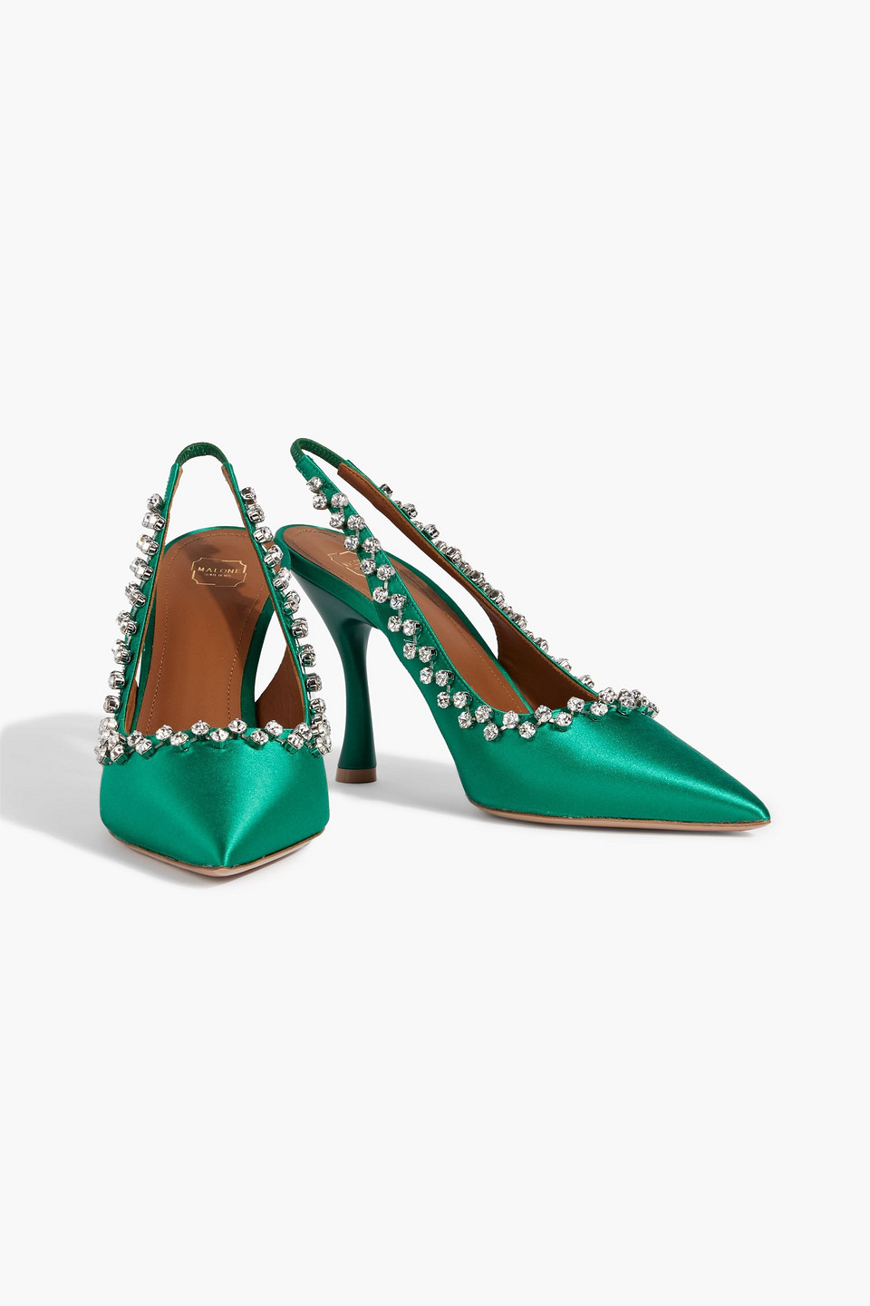 Malone Souliers Satin Crystal Slingback Pumps In Emerald