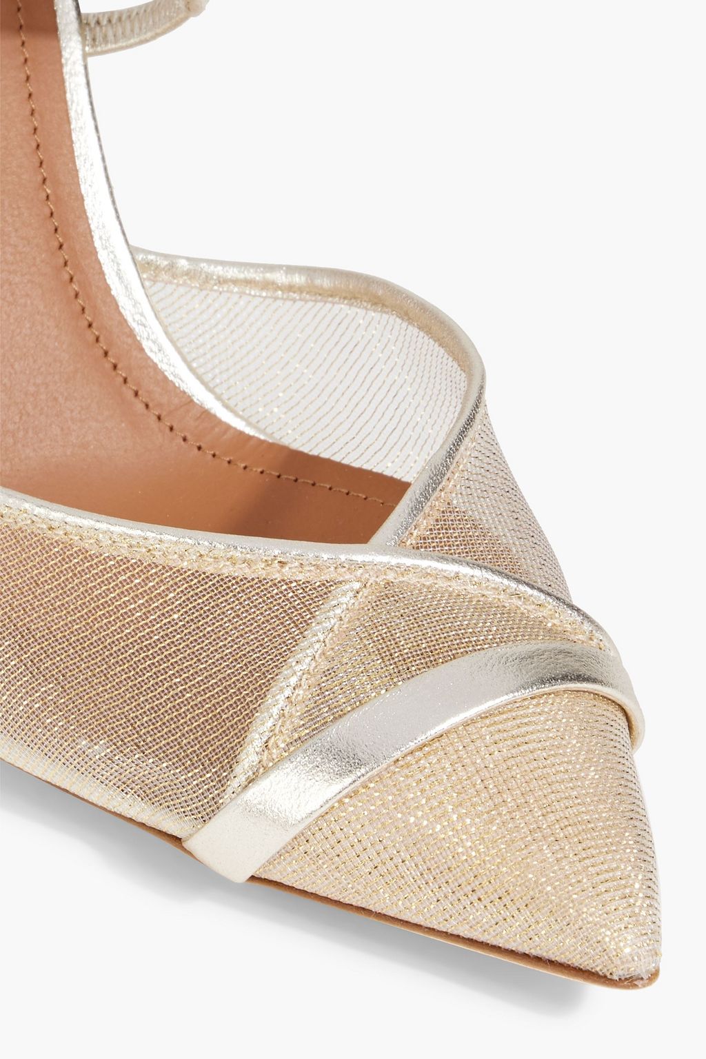 MALONE SOULIERS Clio 85 metallic leather and mesh mules