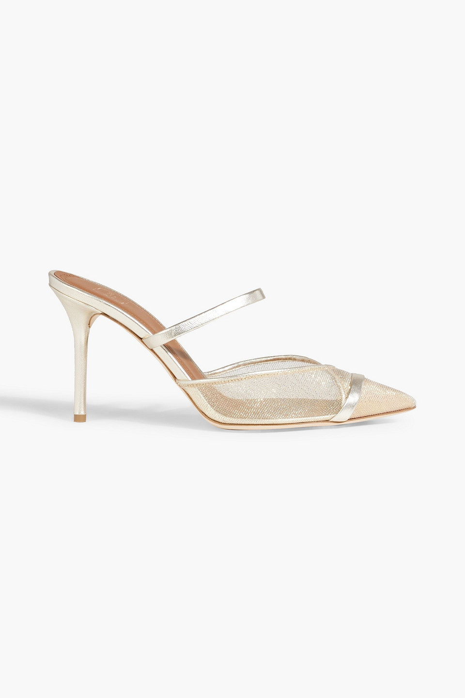 Malone Souliers Clio 85 Metallic Leather And Mesh Mules In Platinum