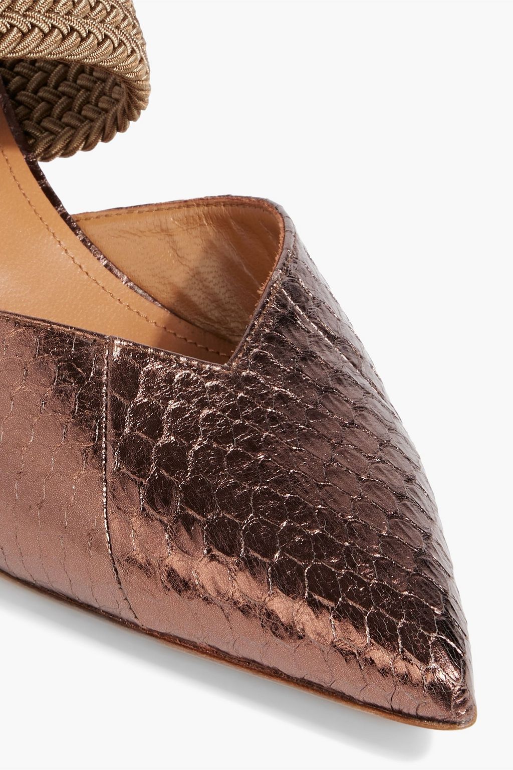 MALONE SOULIERS Maisie 45 cord-trimmed metallic snake-effect leather mules