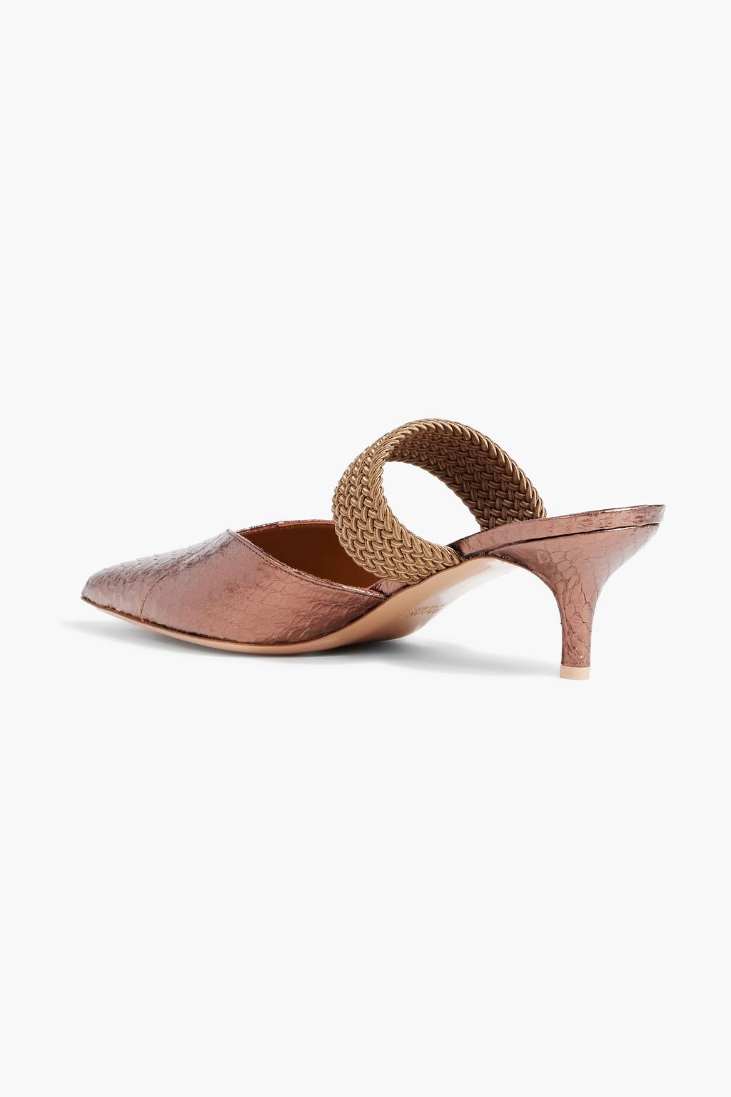 MALONE SOULIERS Maisie 45 cord-trimmed metallic snake-effect leather mules