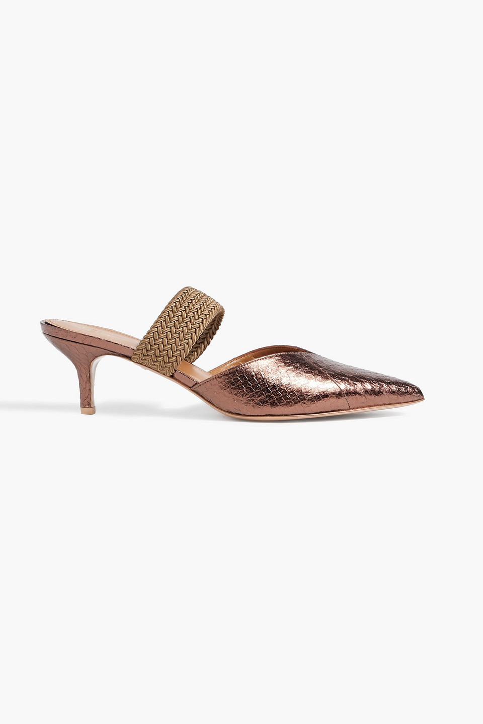 Malone Souliers Maisie 45 Cord-trimmed Metallic Snake-effect Leather Mules In Bronze
