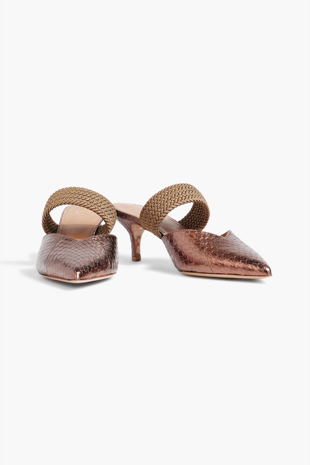 MALONE SOULIERS Maisie 45 cord-trimmed metallic snake-effect leather mules
