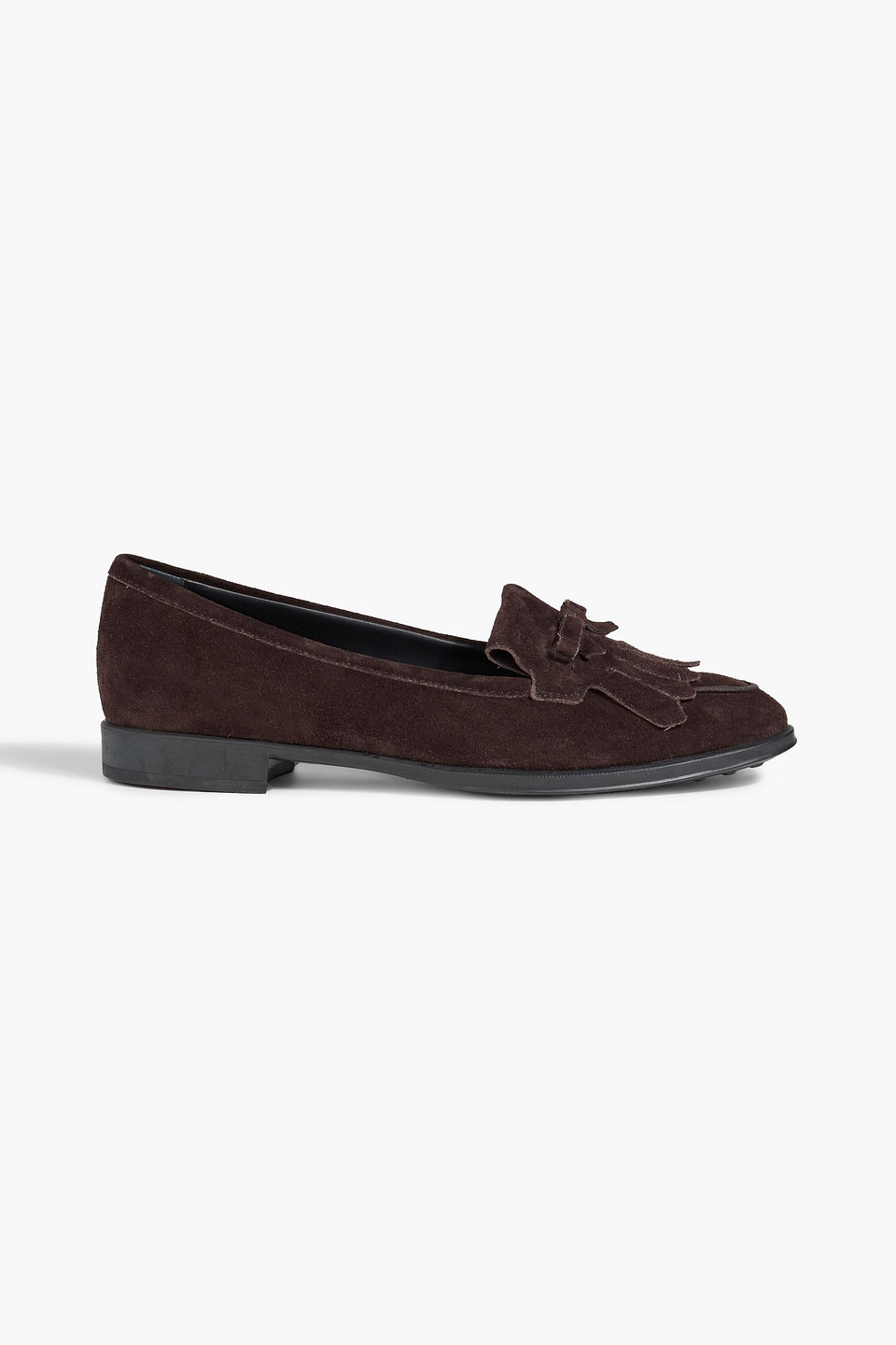Tod's Bow-detailed Fringed Suede Loafers In Dark Brown