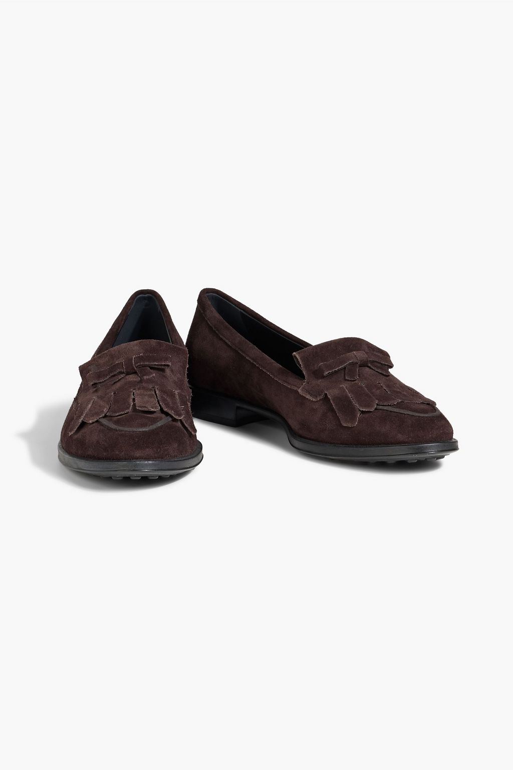 TOD'S Bow-detailed fringed suede loafers