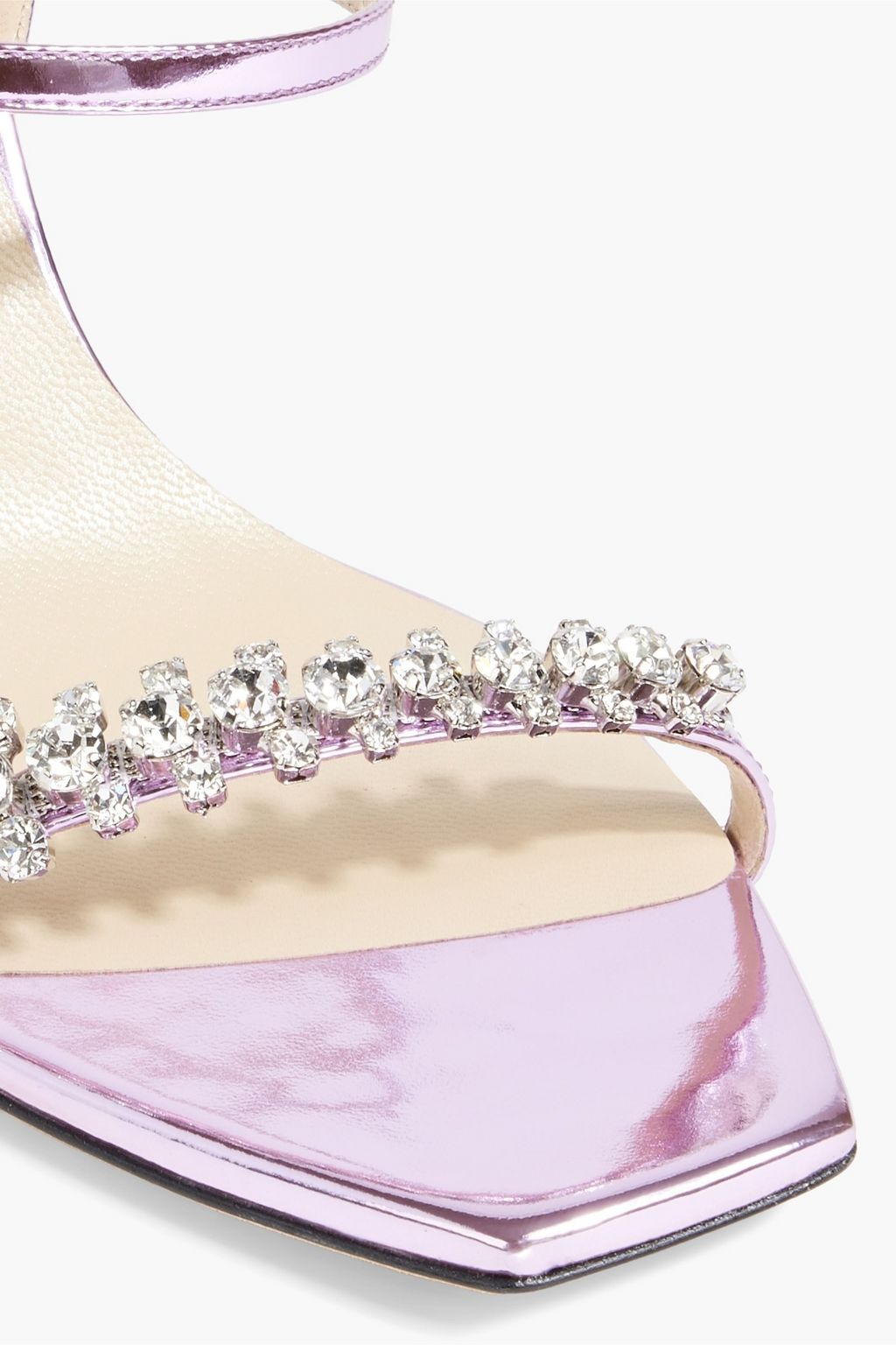 JIMMY CHOO Lila crystal-embellished mirrored-leather slingback sandals