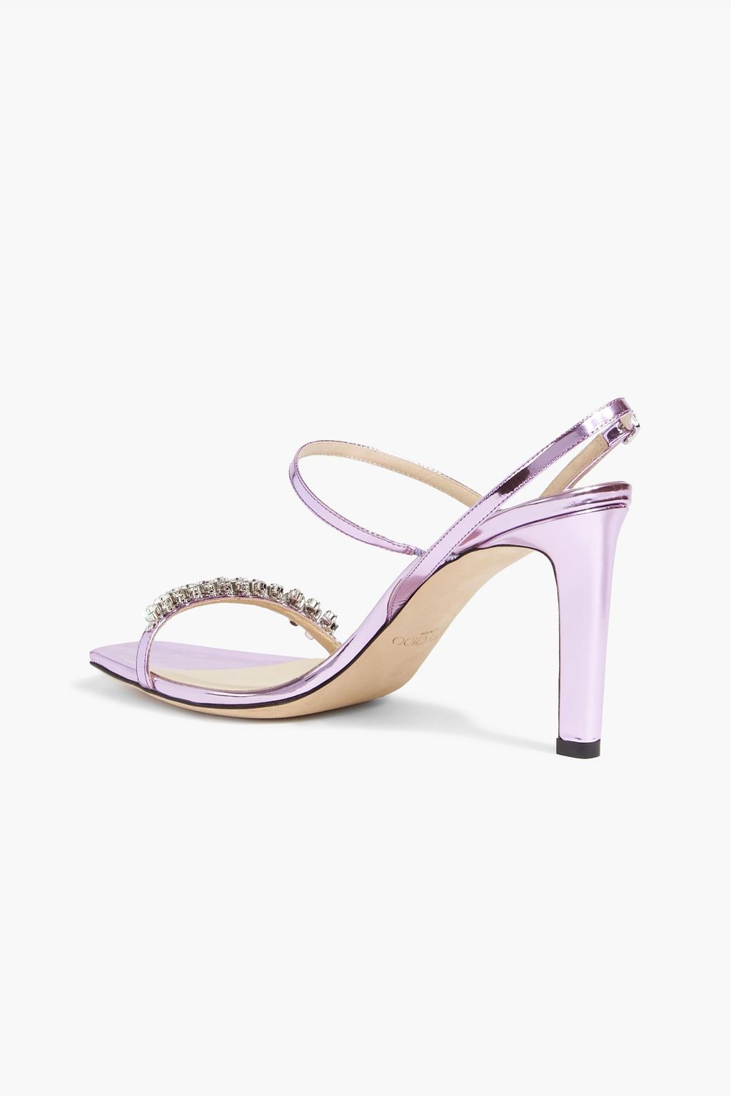 JIMMY CHOO Lila crystal-embellished mirrored-leather slingback sandals