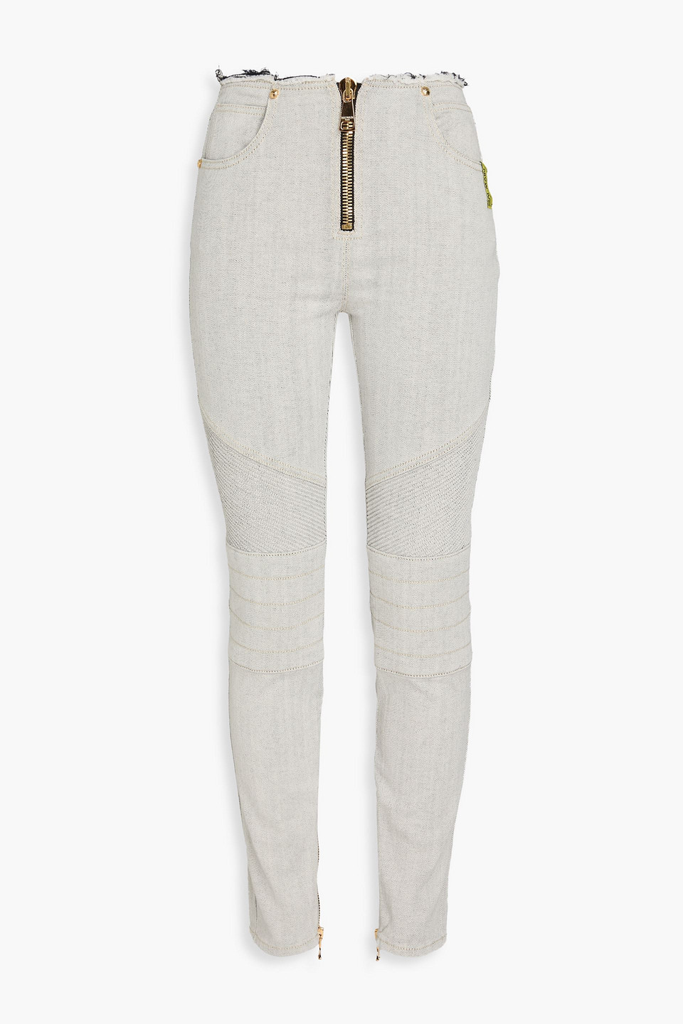 Balmain Studded High-rise Slim-leg Jeans In Gray