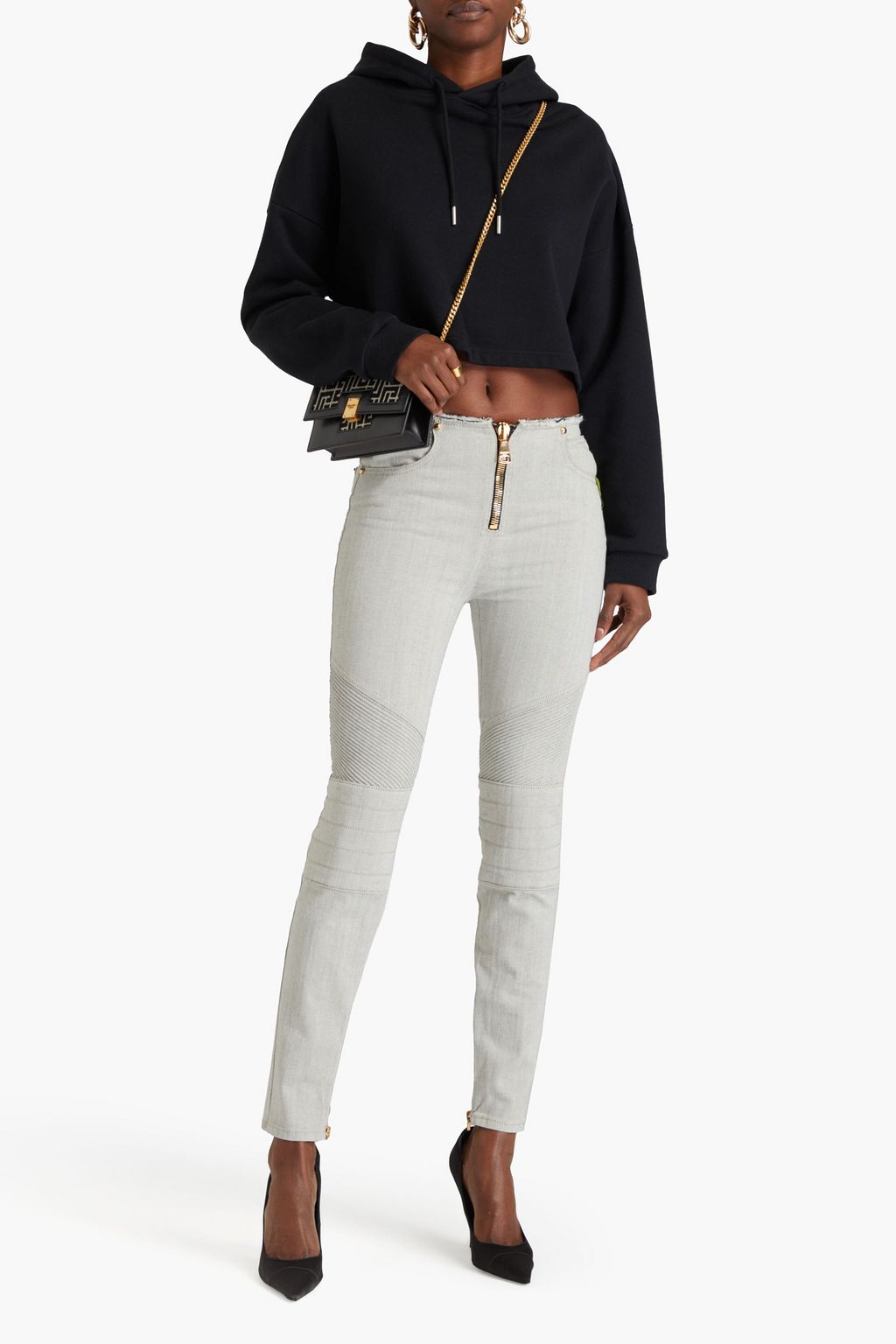 BALMAIN Studded high-rise slim-leg jeans
