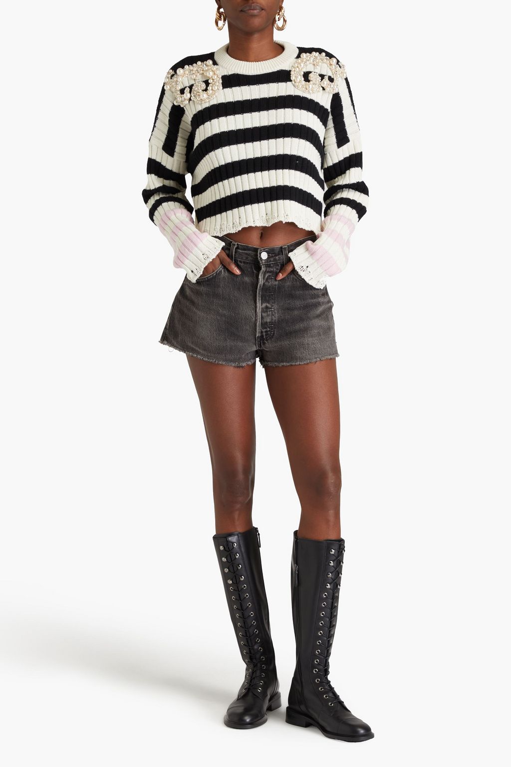 BALMAIN كنزة رياضية من مزيج الصوف بتصميم مضلّع ومزركش