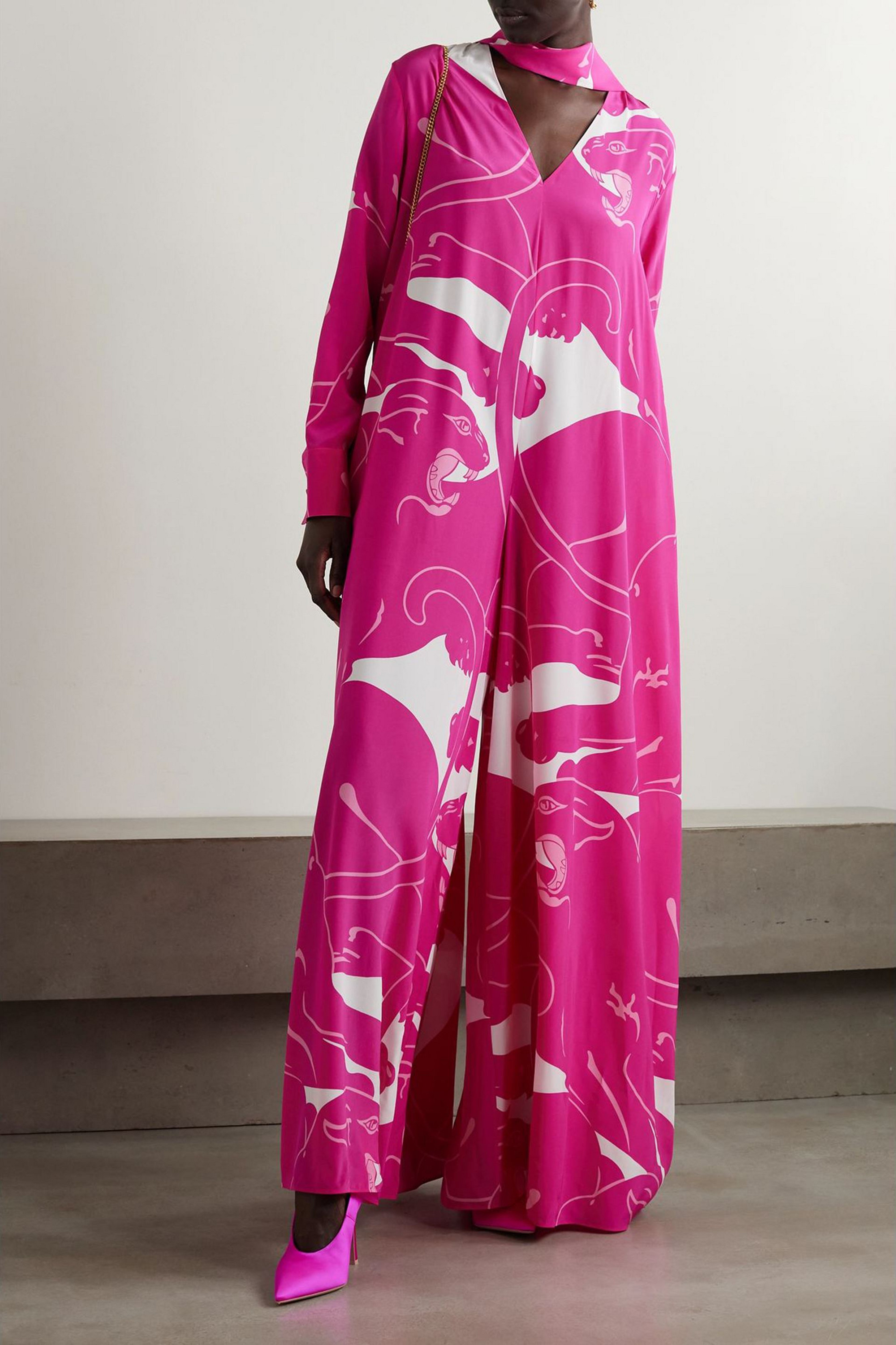 Valentino Garavani Tie-detailed printed crepe de chine jumpsuit