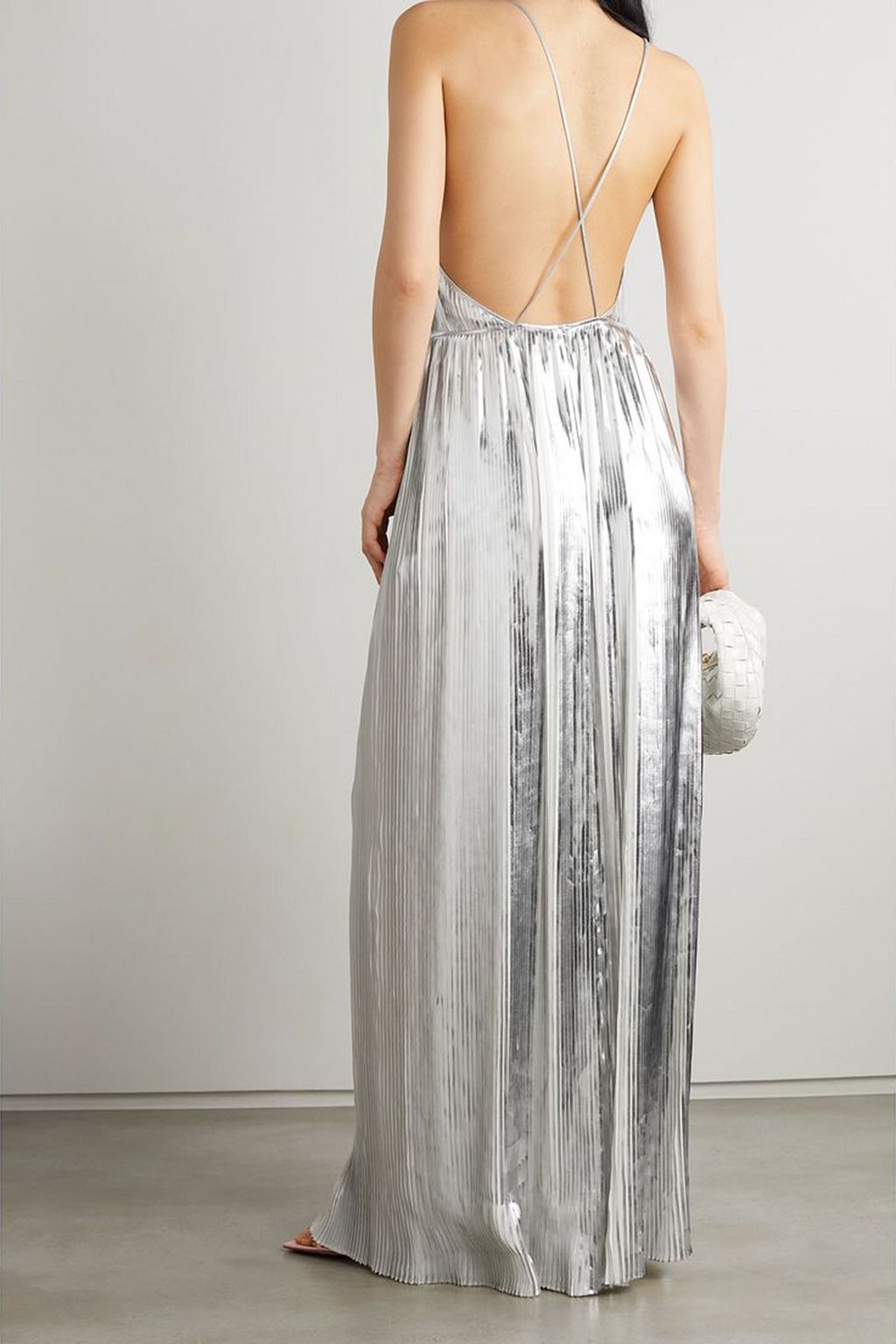 VALENTINO GARAVANI Pleated metallic coated-chiffon gown