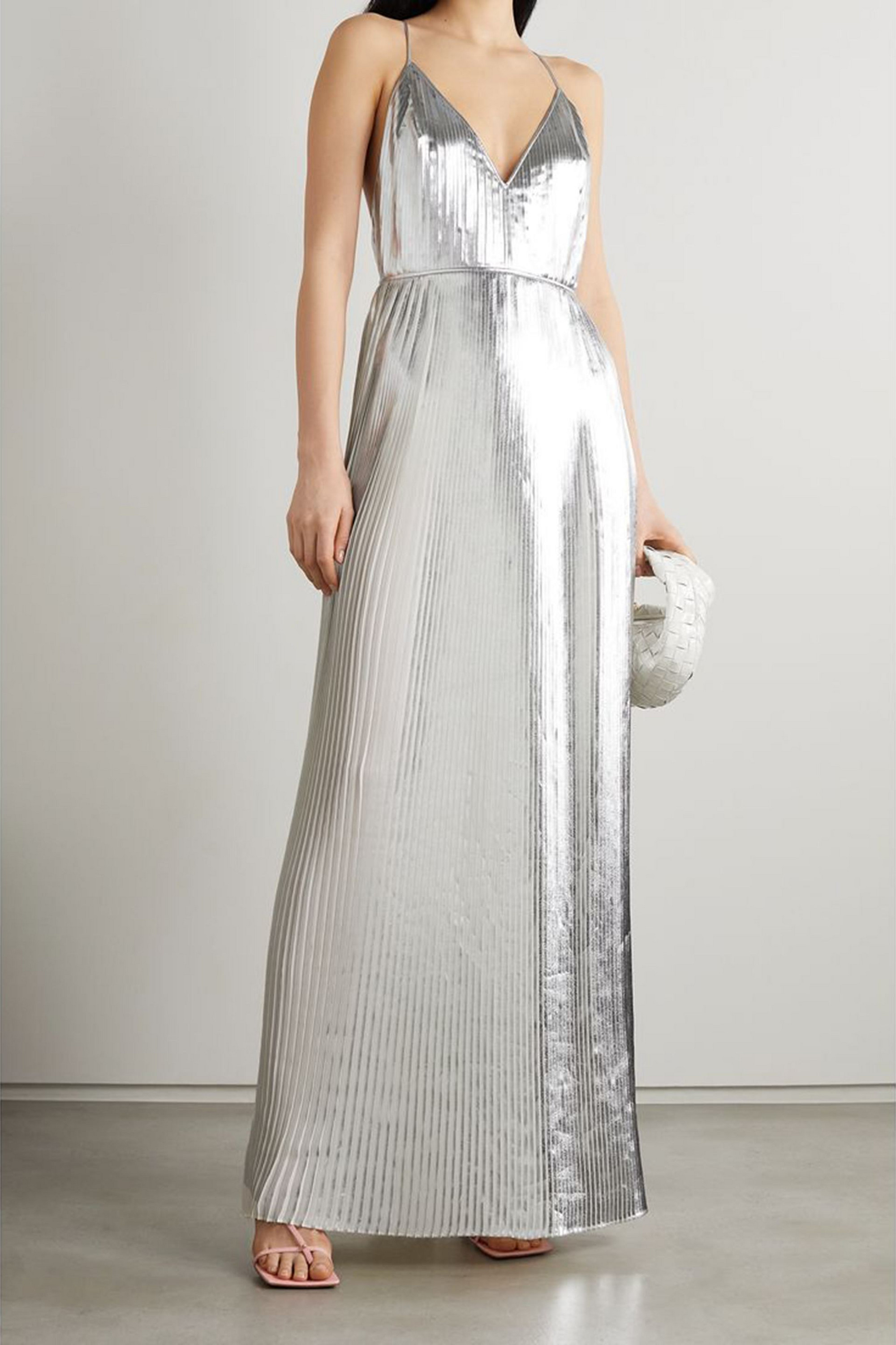 Valentino Garavani Pleated metallic coated-chiffon gown