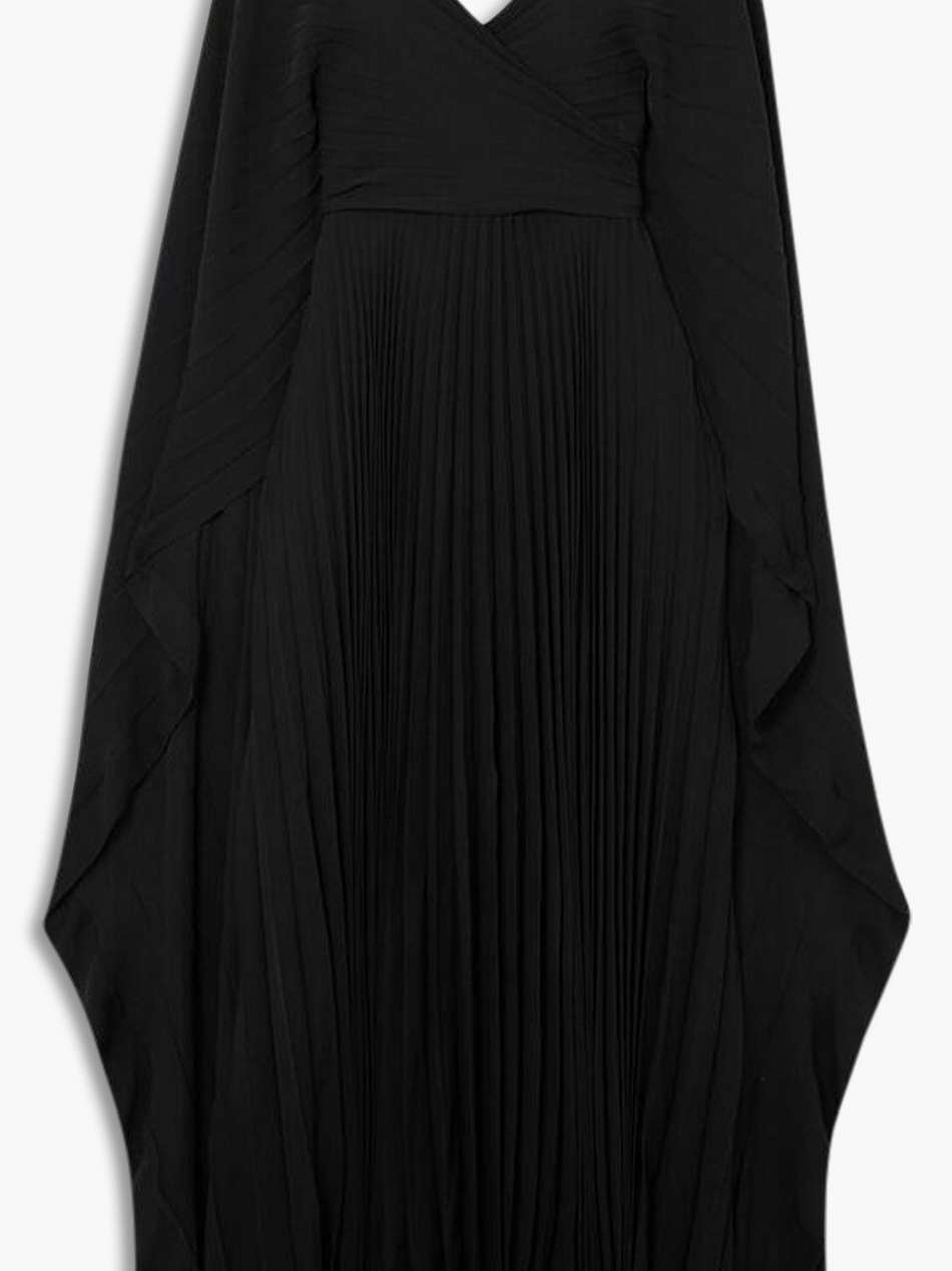 cape-effect pleated silk maxi dress
