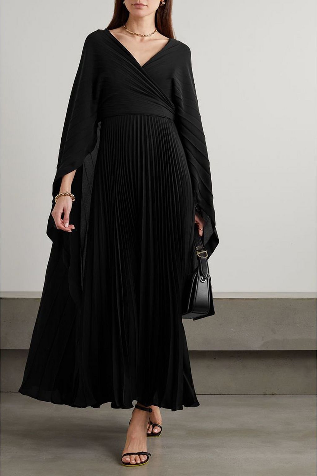 VALENTINO GARAVANI Cape-effect pleated silk maxi dress