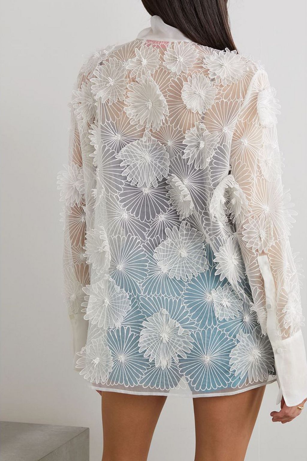 VALENTINO GARAVANI قميص من حرير الأورغانزا مطرّز ومُزيّن برقع زخرفية