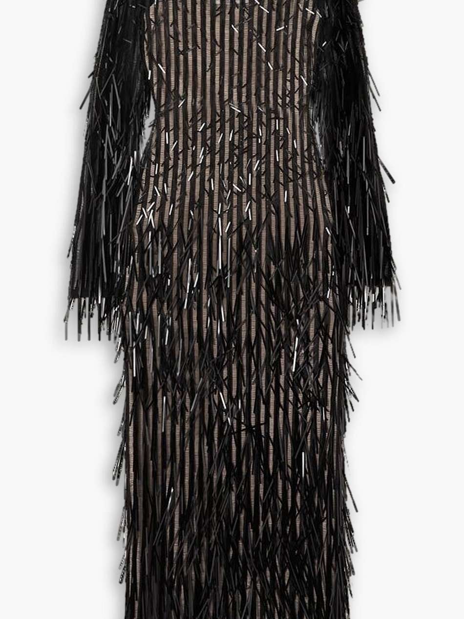 paillette-embellished open-knit cotton-blend midi dress