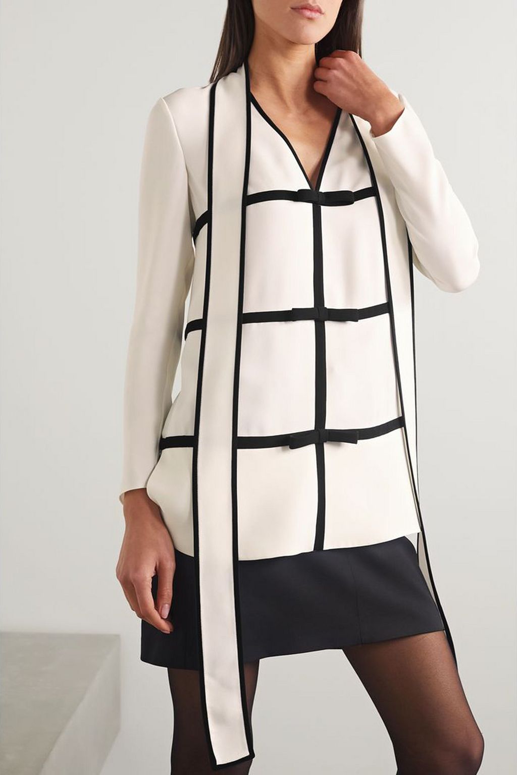 VALENTINO GARAVANI Tie-neck cady-trimmed silk-crepe blouse