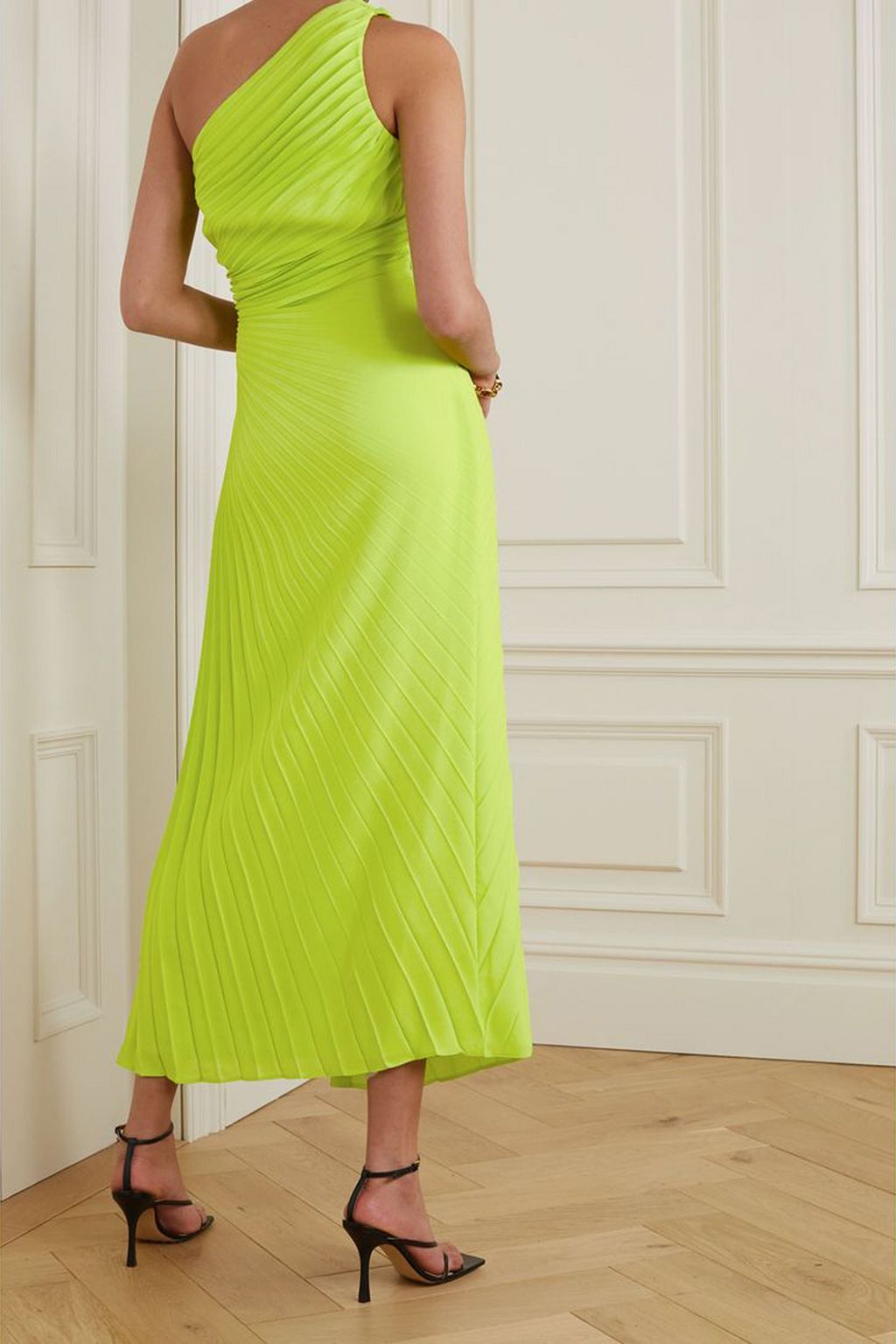 VALENTINO GARAVANI One-shoulder pleated silk-crepe midi dress