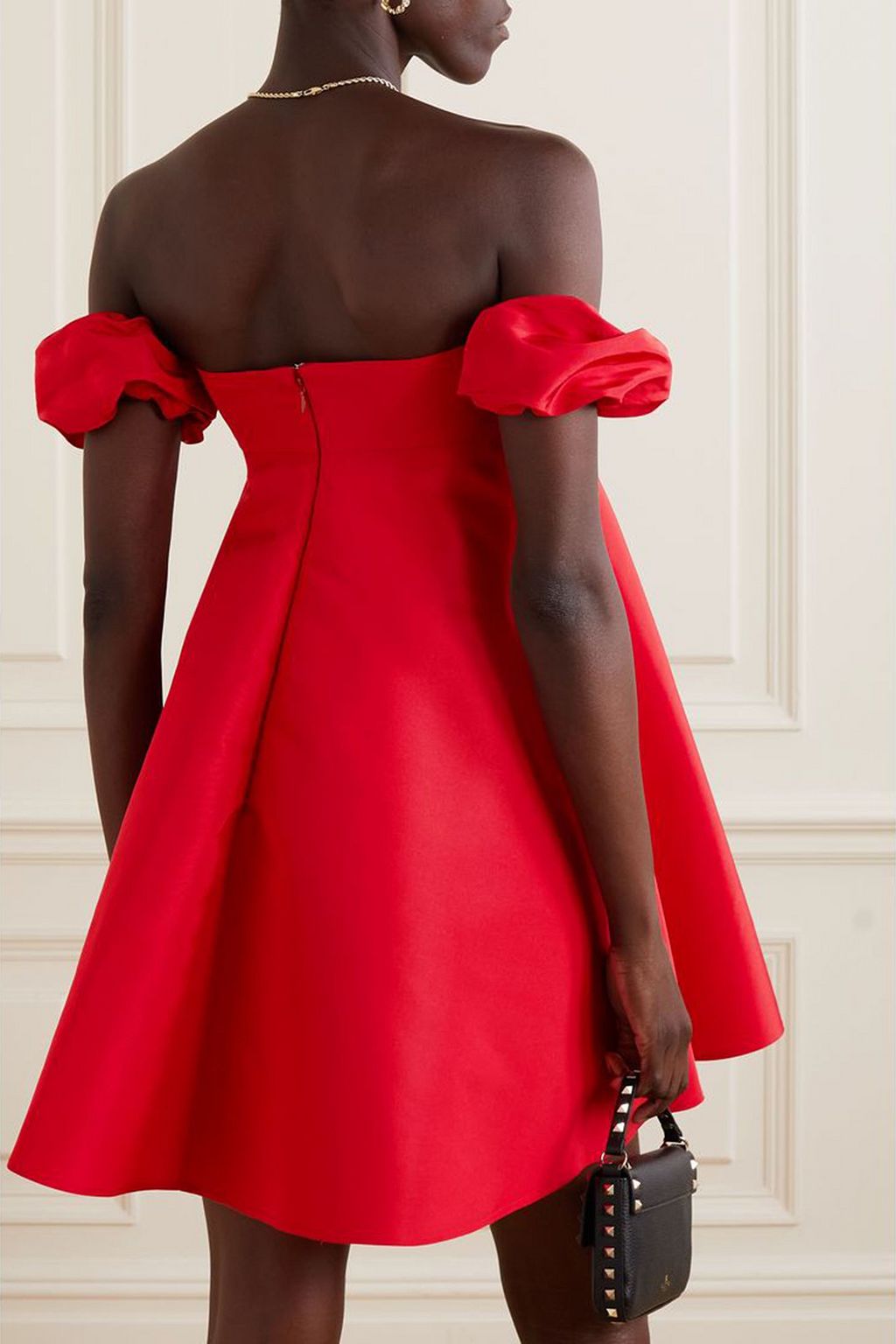 VALENTINO GARAVANI Off-the-shoulder silk-faille mini dress