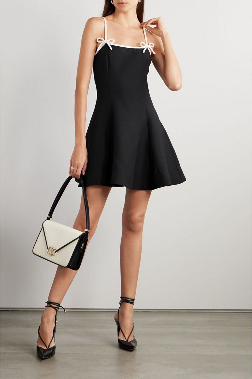 VALENTINO GARAVANI Bow-embellished wool and silk-blend crepe mini dress