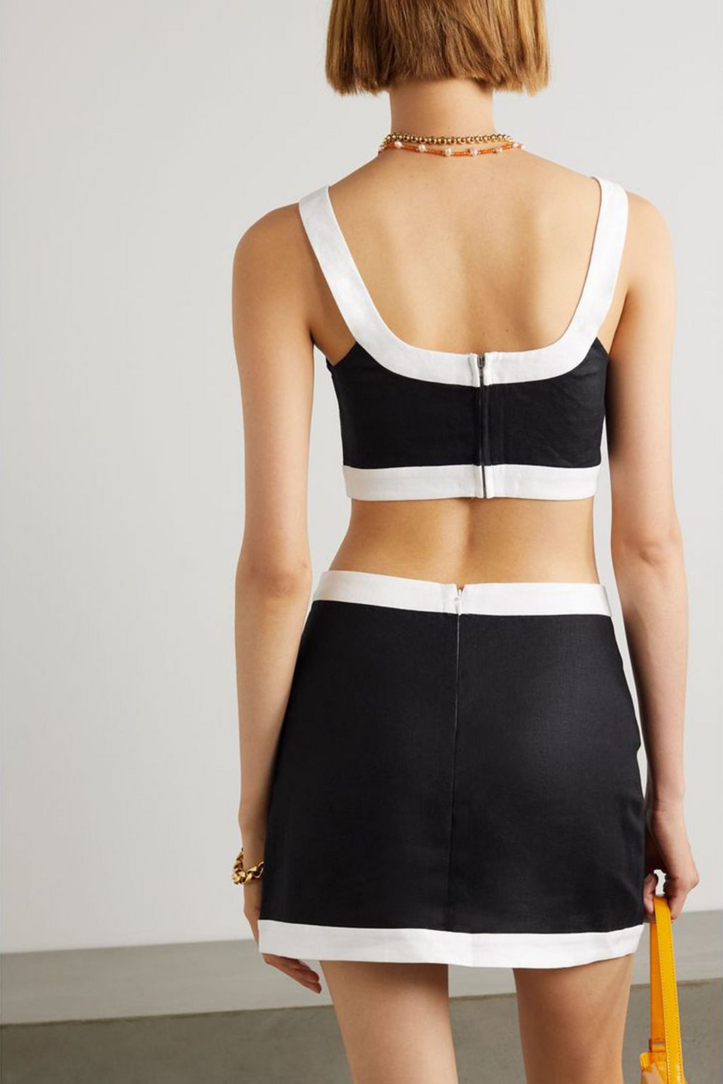 REFORMATION Robbie two-tone linen cropped top and mini skirt set
