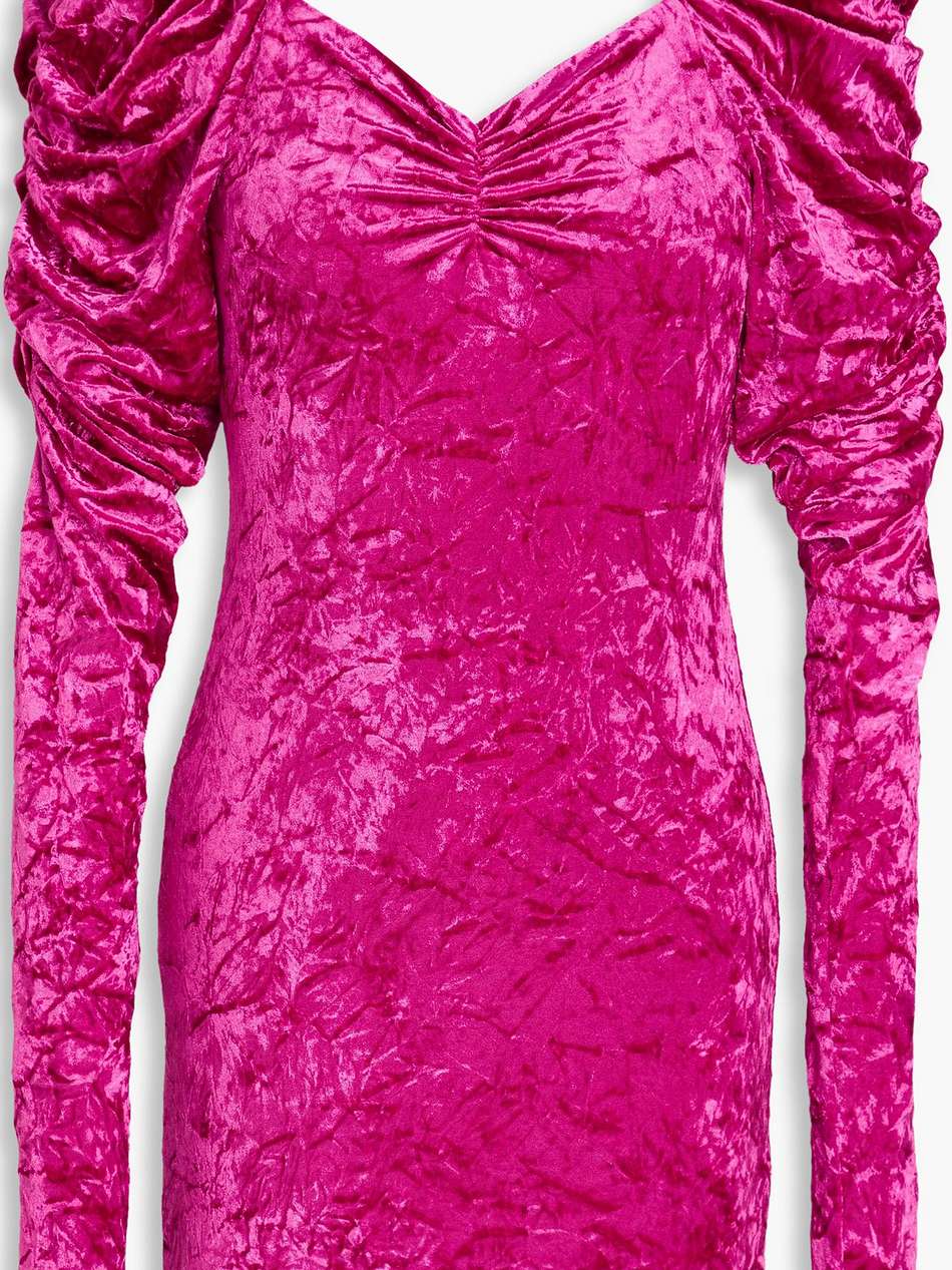 ruched crushed-velvet mini dress