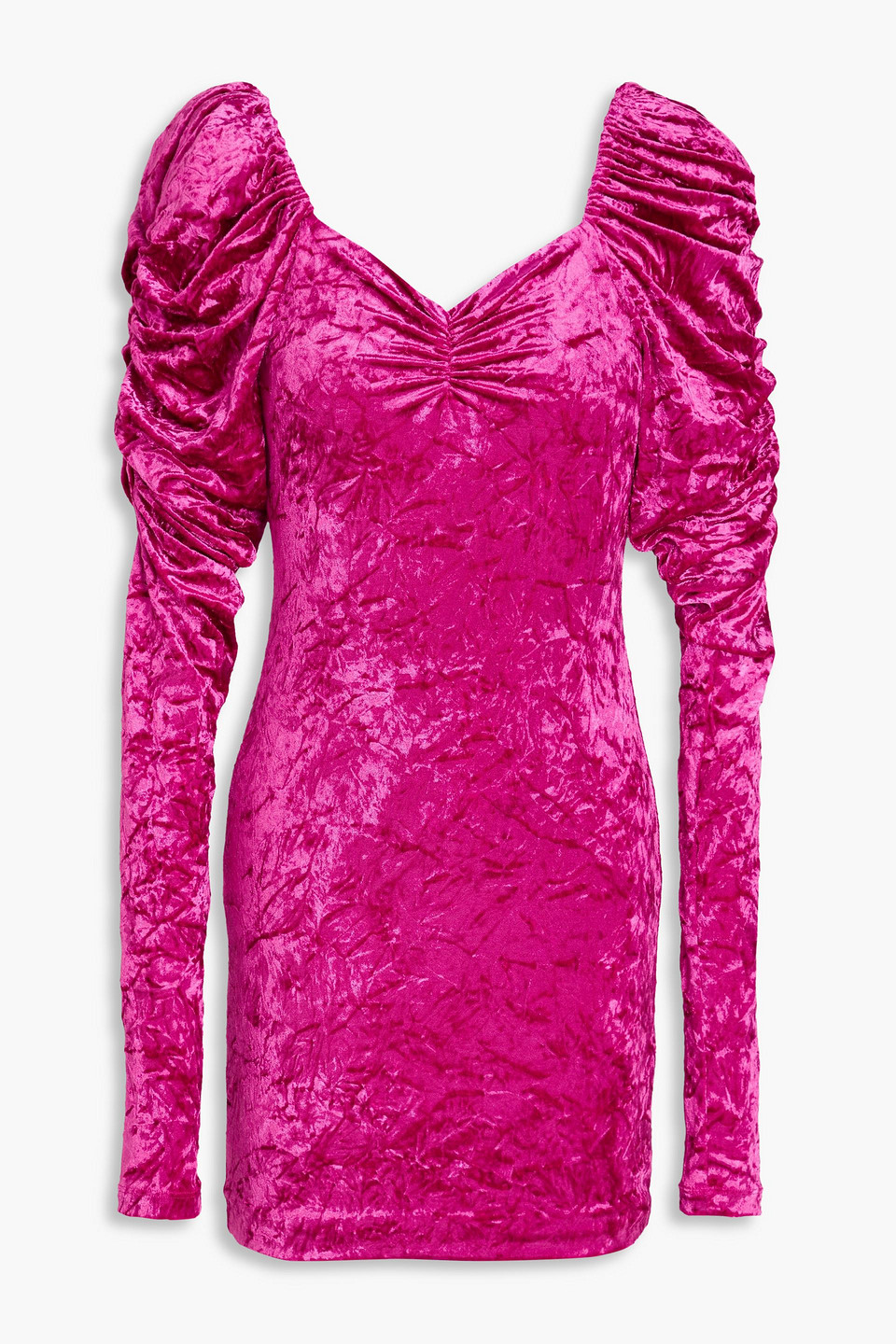 Rotate Birger Christensen Ruched Crushed-velvet Mini Dress In Fuchsia