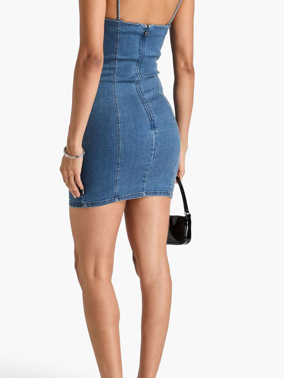 floral-appliquéd denim mini dress