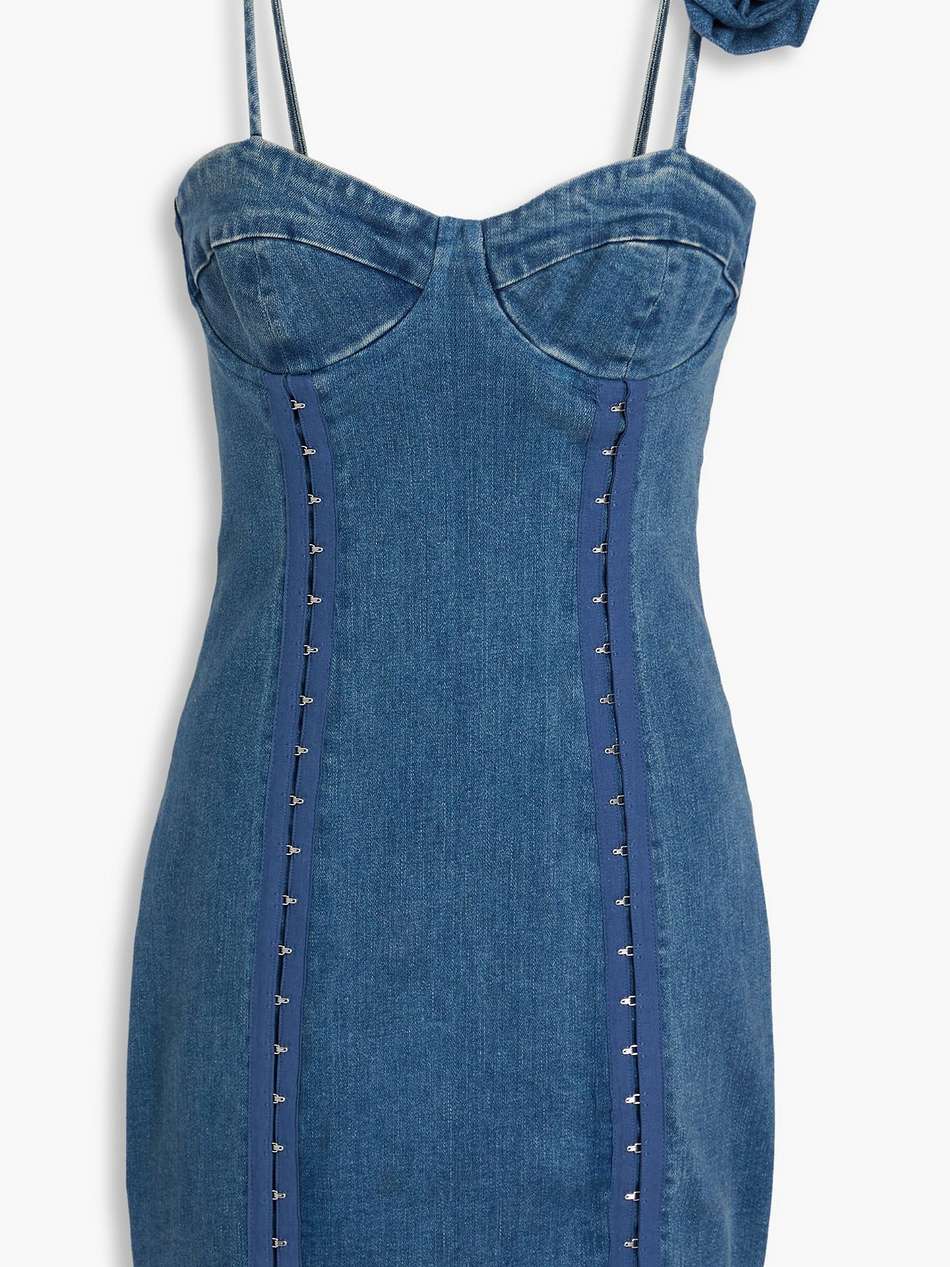 floral-appliquéd denim mini dress