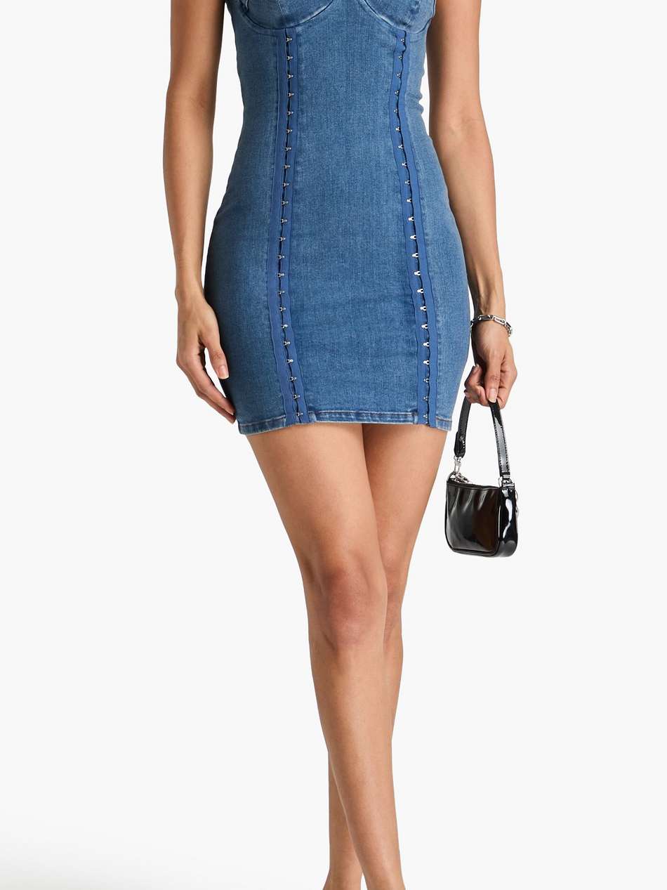floral-appliquéd denim mini dress