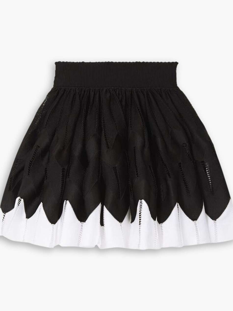 two-tone pleated stretch-knit mini skirt
