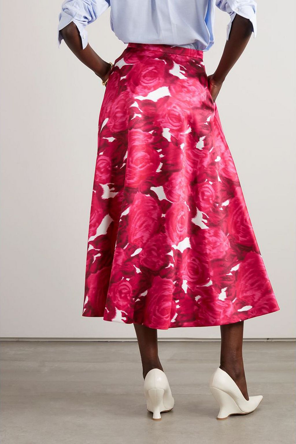 VALENTINO GARAVANI Floral-print duchesse-satin midi skirt