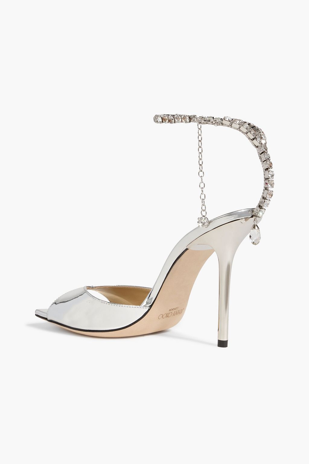 JIMMY CHOO Saeda 100 crystal-embellished mirrored-leather sandals