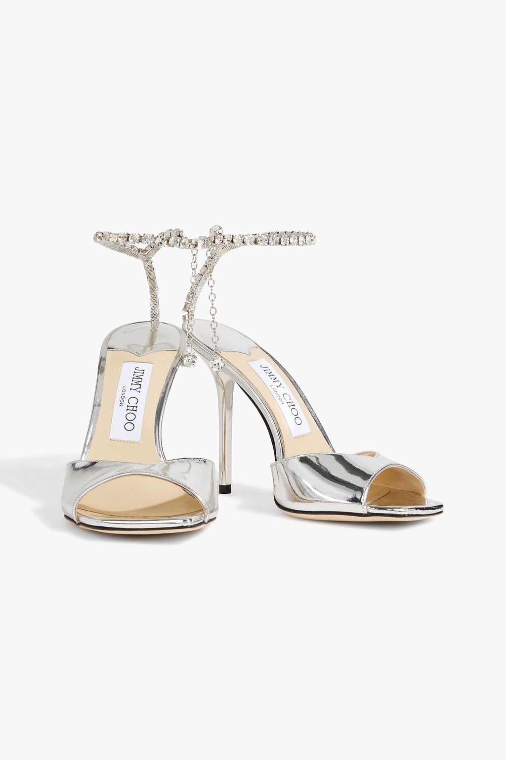 JIMMY CHOO Saeda 100 crystal-embellished mirrored-leather sandals