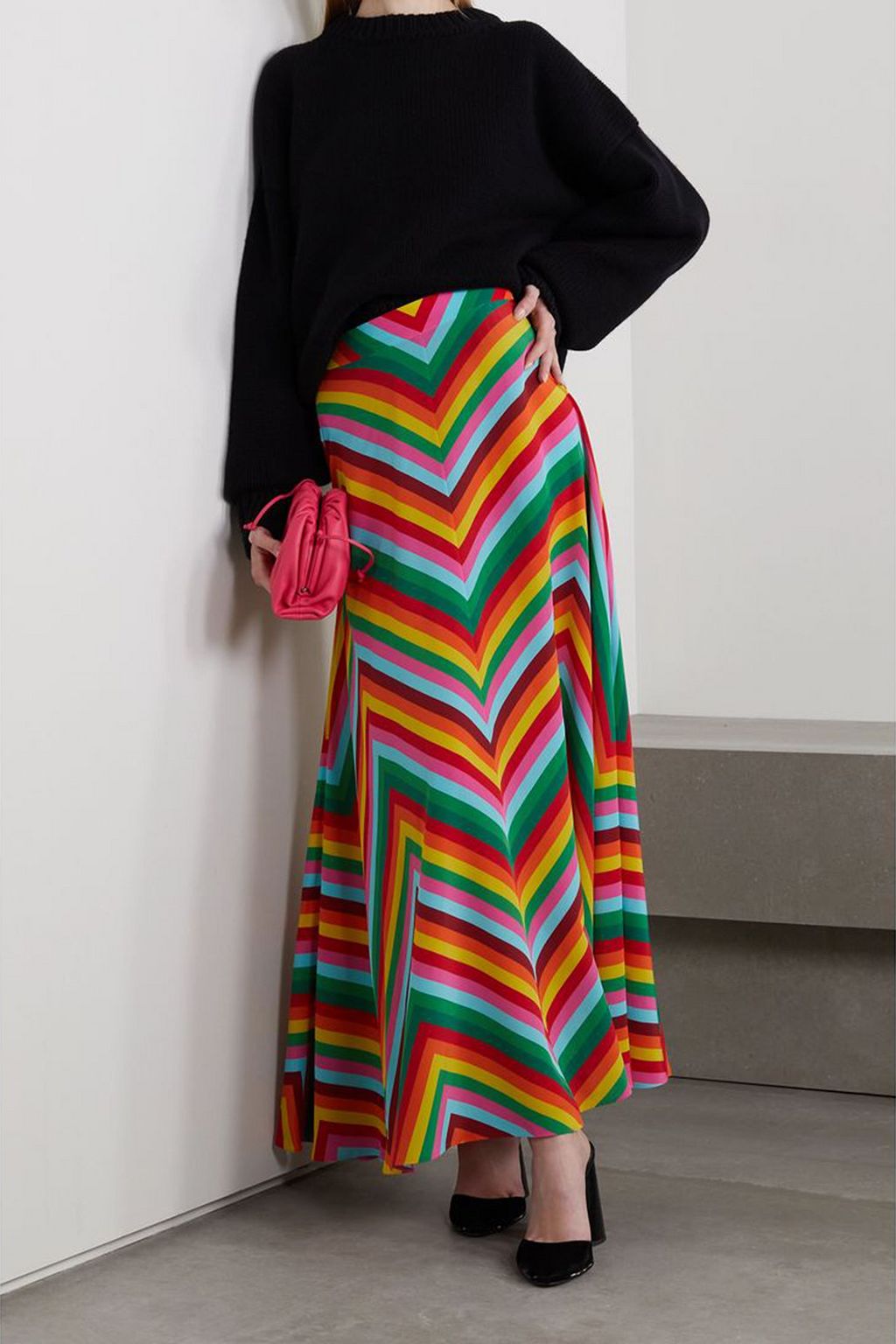 VALENTINO GARAVANI Striped silk-crepe maxi skirt