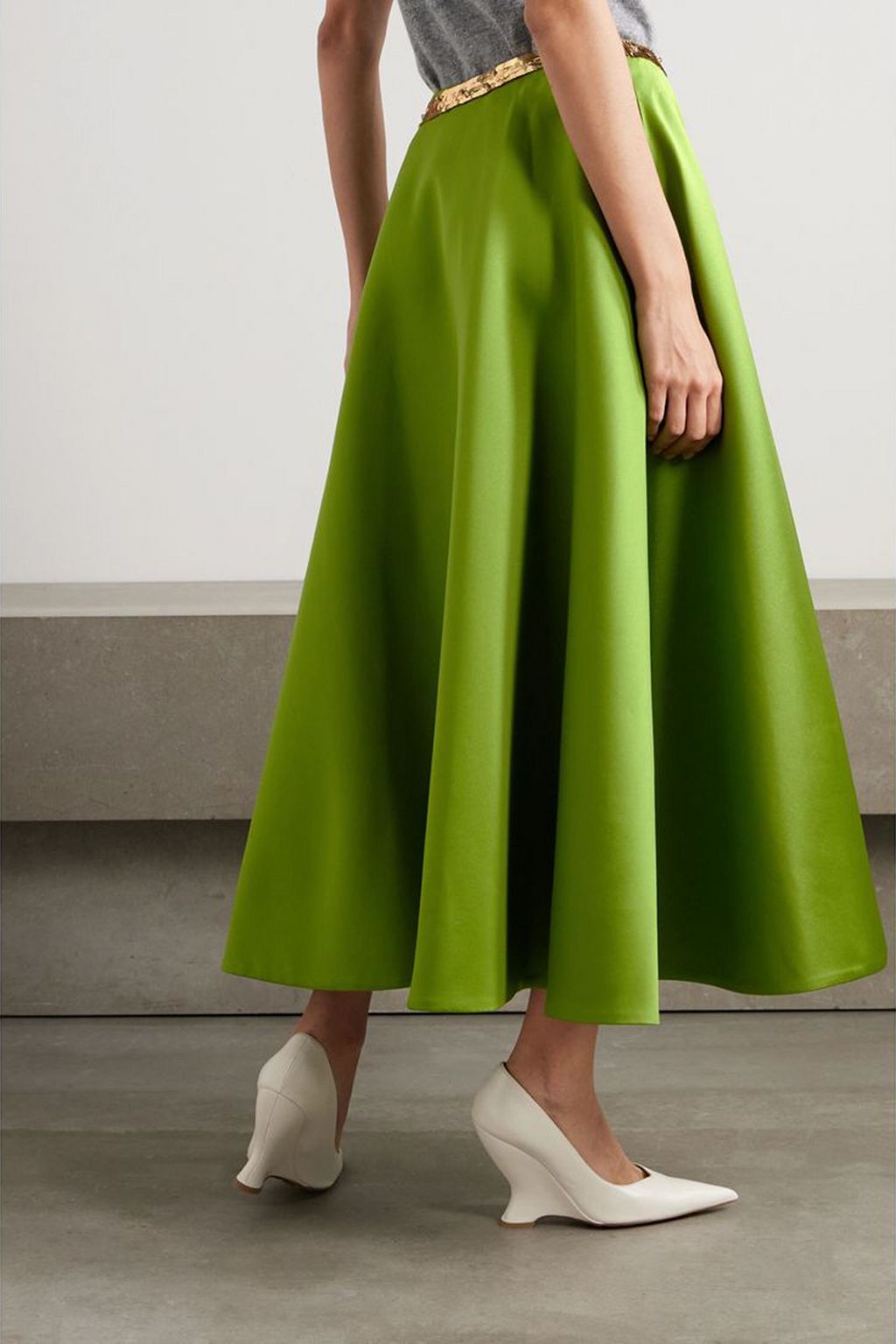 VALENTINO GARAVANI Sequin-embellished duchesse-satin midi skirt