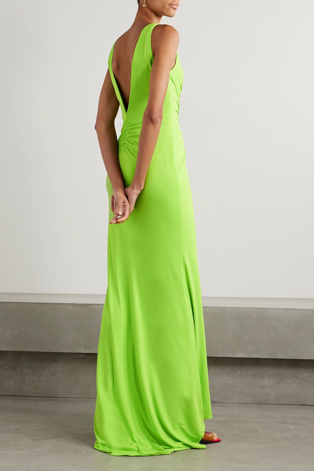 SERGIO HUDSON Ruched neon stretch-jersey gown