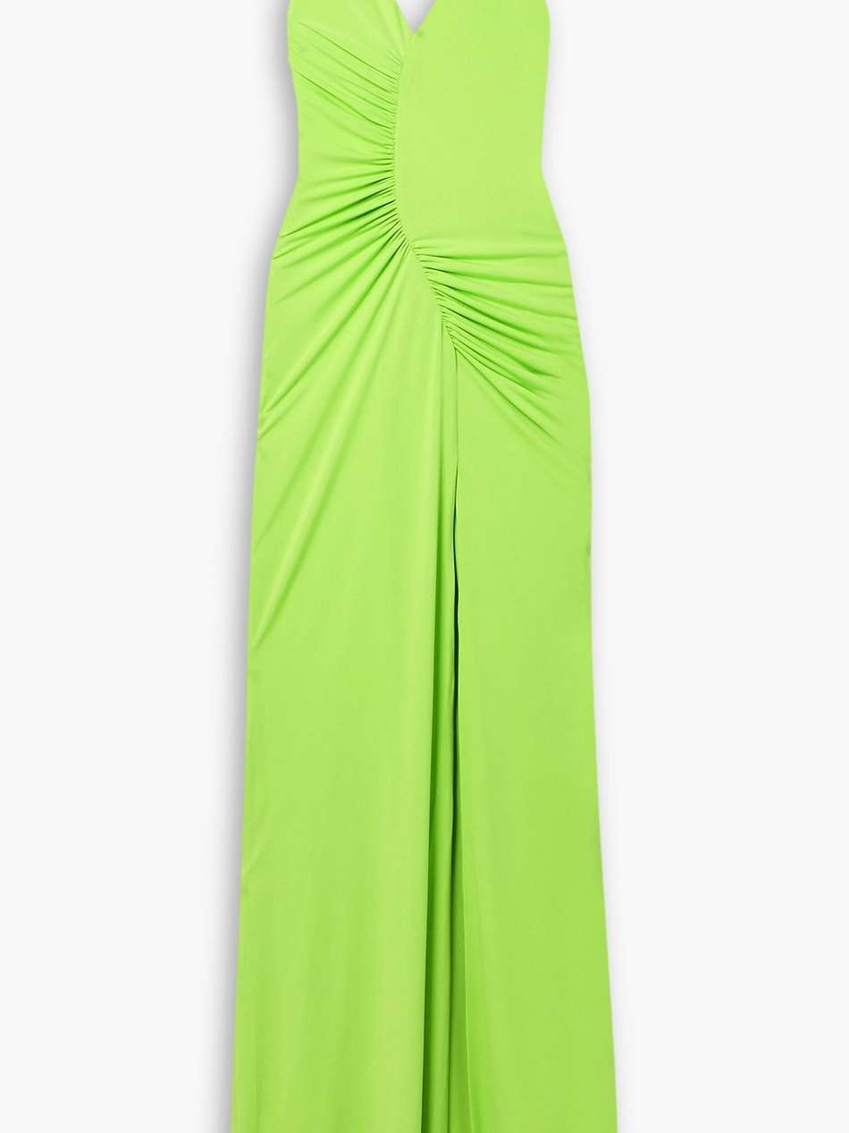 ruched neon stretch-jersey gown