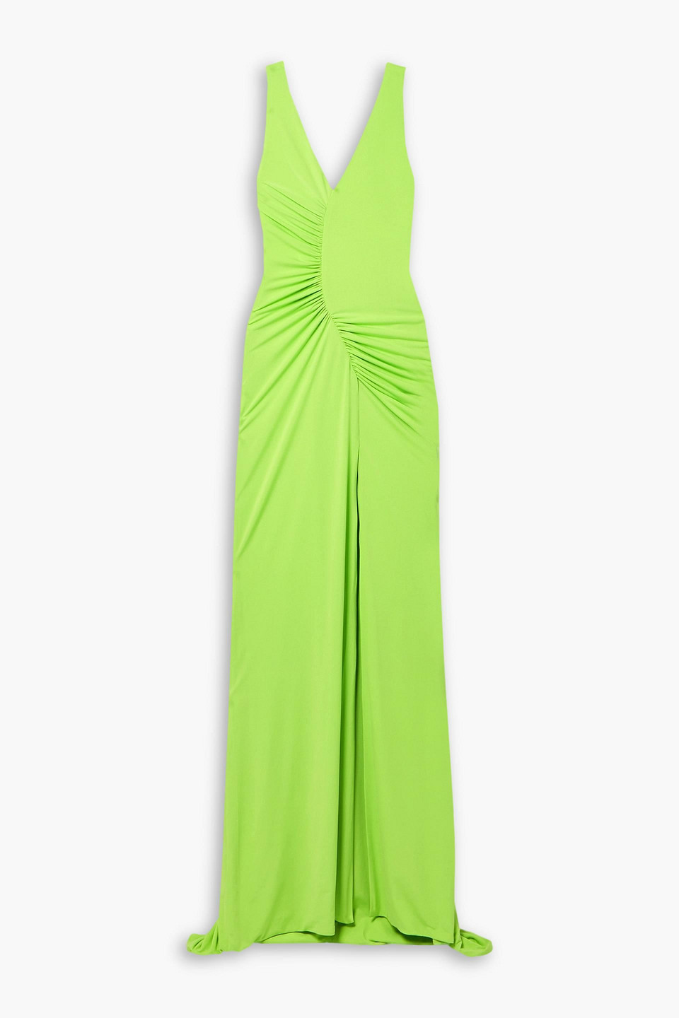 Ruched neon stretch-jersey gown
