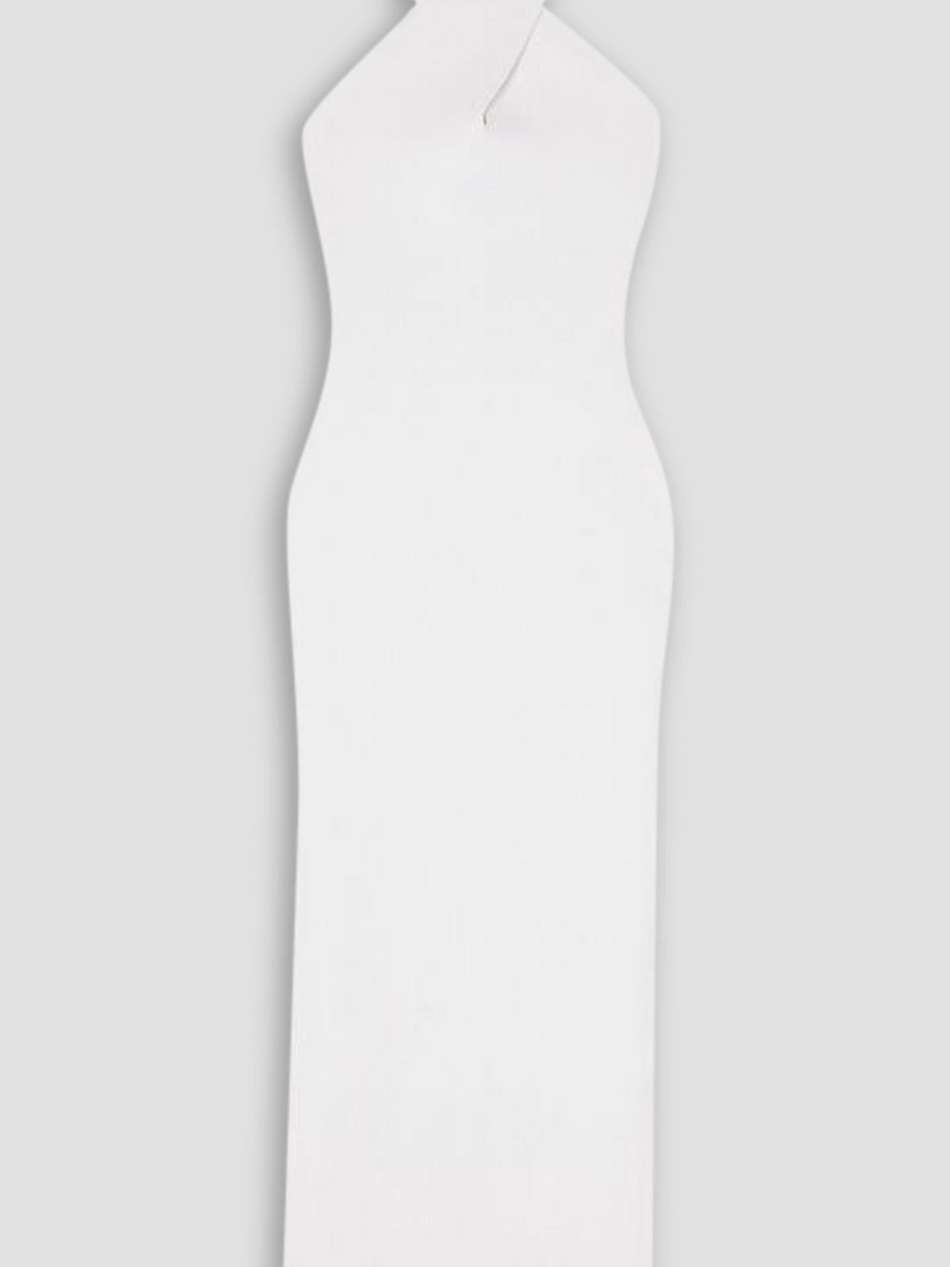 cutout ribbed-knit halterneck midi dress