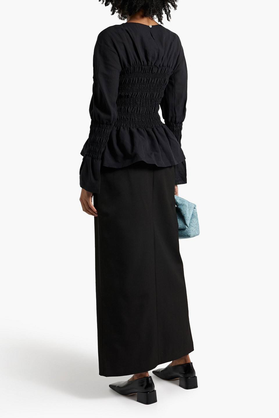 Rohe Shirred Cotton And Linen-blend Top In Black