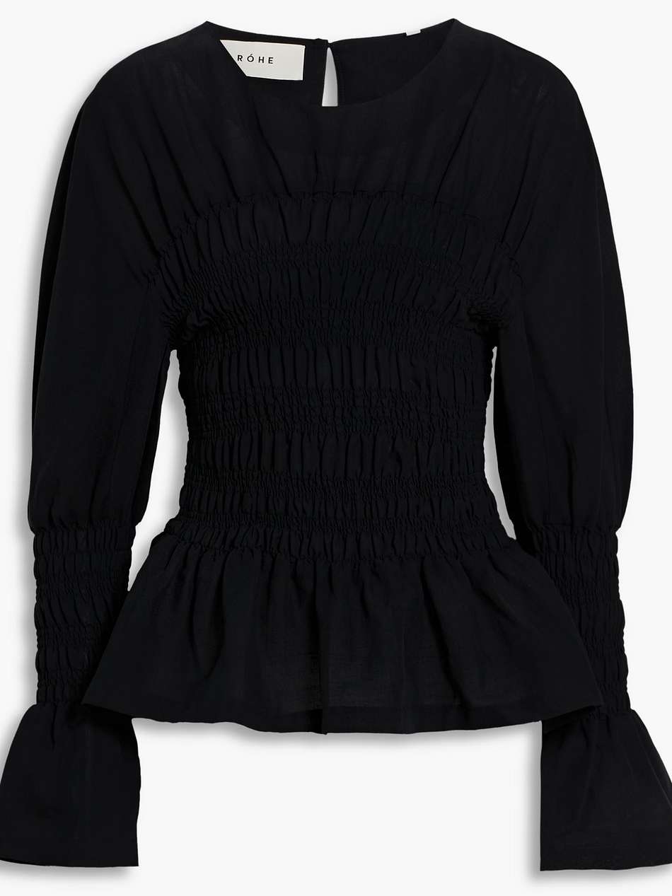 shirred cotton and linen-blend top