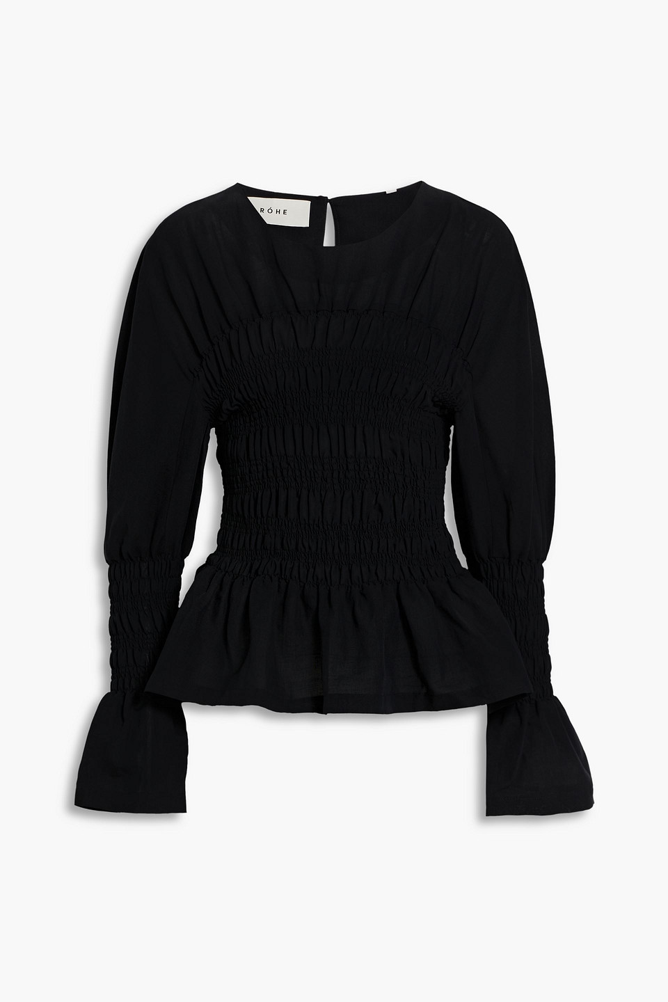 Rohe Shirred Cotton And Linen-blend Top In Black