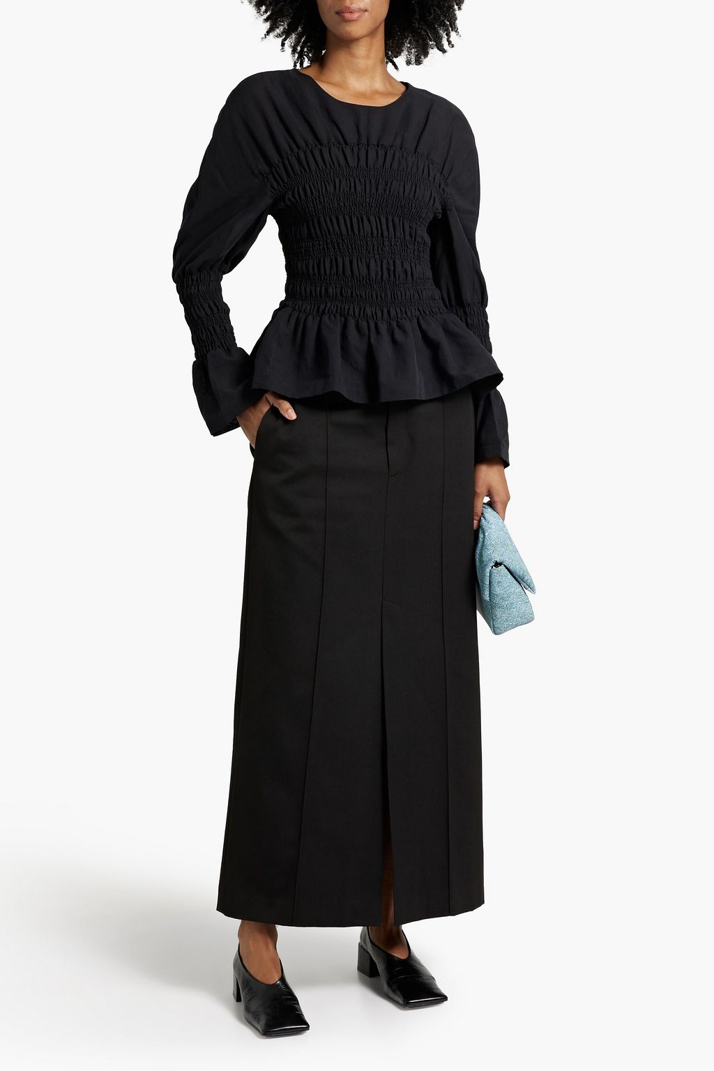 RÓHE Shirred cotton and linen-blend top