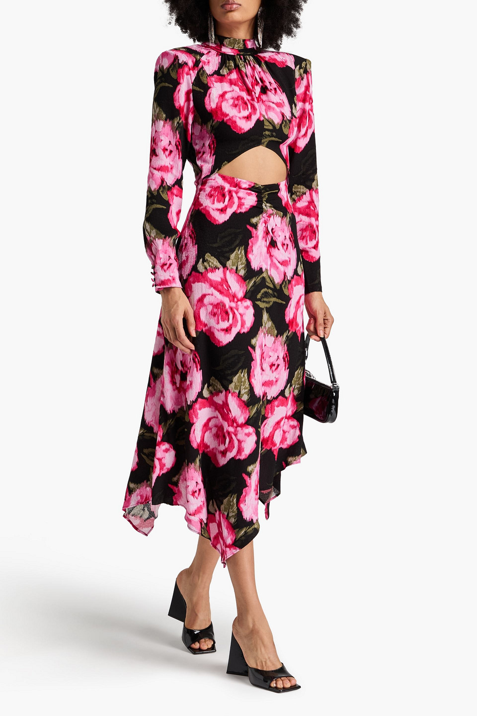  Rotate Birger Christensen - Midikleid Aus Jacquard Mit Floralem Print Und Cut-outs - Schwarz - De 44 