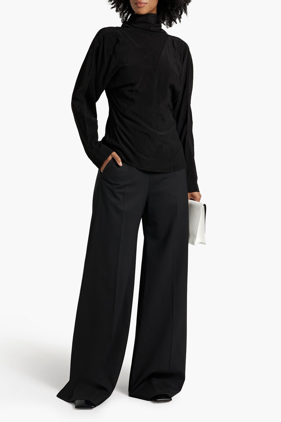 Rohe Cutout Woven Turtleneck Top In Black